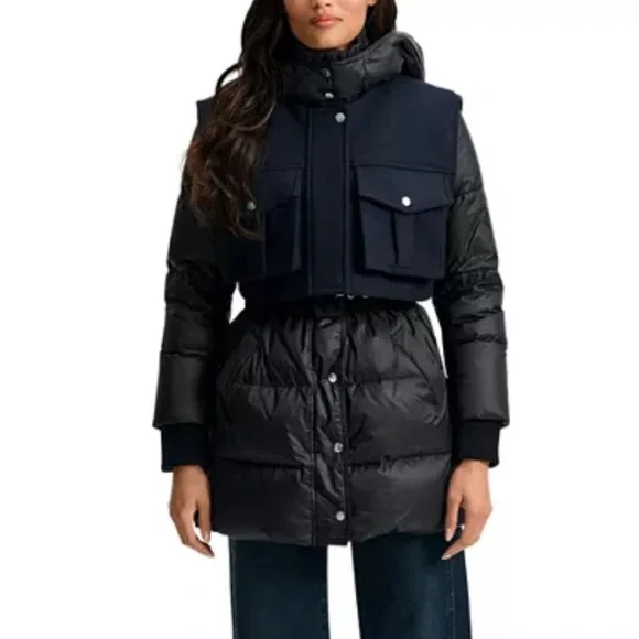 Veronica Beard Navy and Black Puffer Jacket - Picture 1 of 12